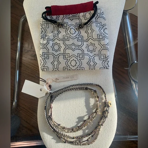 CHAN LUU beaded wrap bracelet leather with gold/silver tone nuggets NEW RARE - Picture 7 of 15